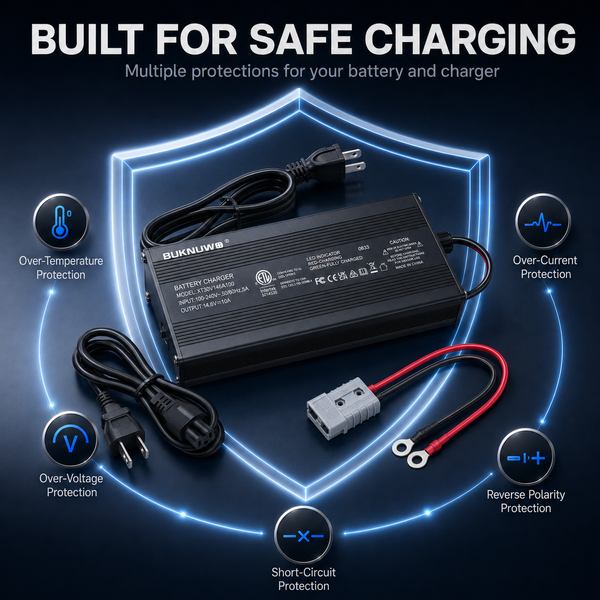 BUKNUWO LiFePO4 Battery Charger – 14.6V 10A CC/CV Charger with Anderson Connector