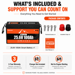 BUKNUWO 24V 100Ah Bluetooth LiFePO4 Battery with 100A Smart BMS