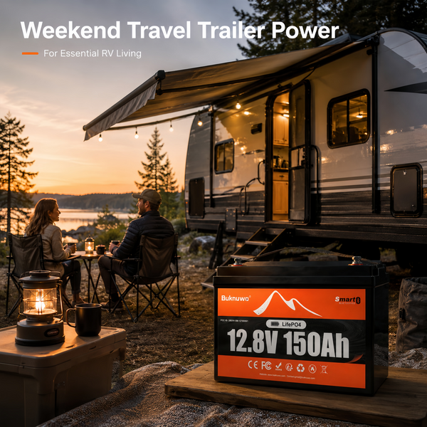 BUKNUWO 12V 150Ah Bluetooth LiFePO4 Battery with 100A Smart BMS for Travel Trailer RV Camping