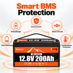 BUKNUWO 12V 200Ah Bluetooth LiFePO4 Battery with Smart 200A BMS