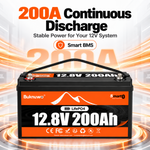BUKNUWO 12V 200Ah Bluetooth LiFePO4 Battery with Smart 200A BMS