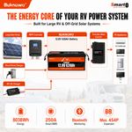 BUKNUWO 12V 628Ah Bluetooth LiFePO4 Battery with 250A Smart BMS