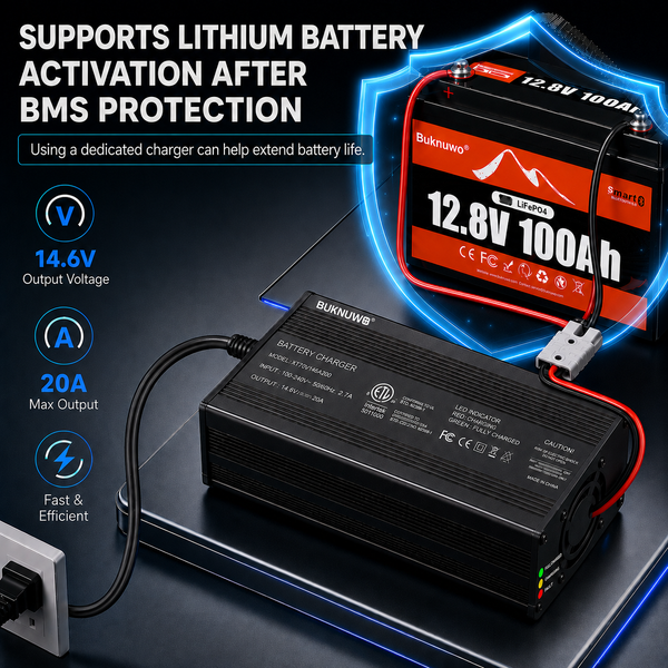 BUKNUWO LiFePO4 Battery Charger – 14.6V 20A CC/CV Charger with Anderson Connector