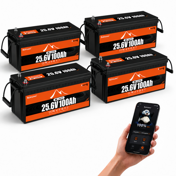 BUKNUWO 24V 100Ah Bluetooth LiFePO4 Battery with 100A Smart BMS