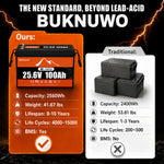 BUKNUWO 24V 100Ah LiFePO4 Battery with 100A BMS