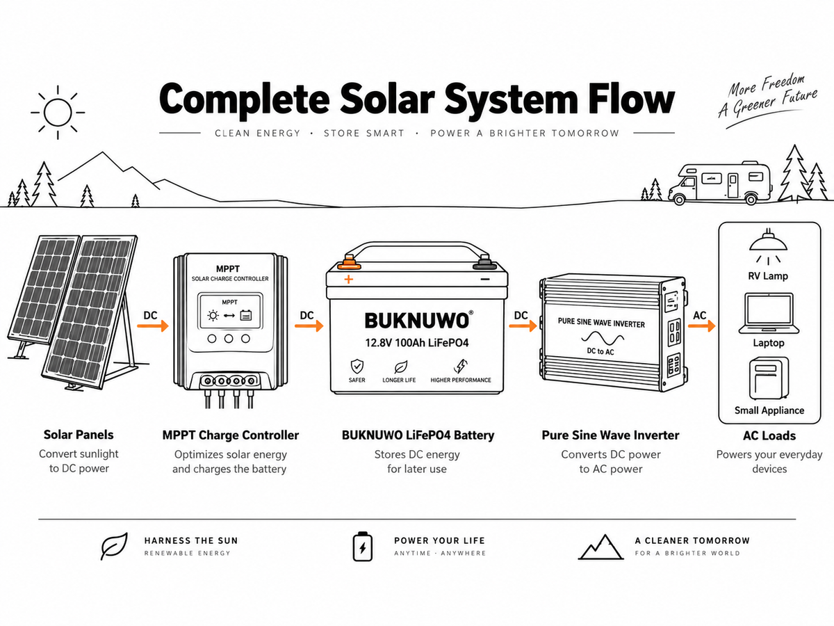 How to connect a BUKNUWO LiFePO4 battery to a solar system？