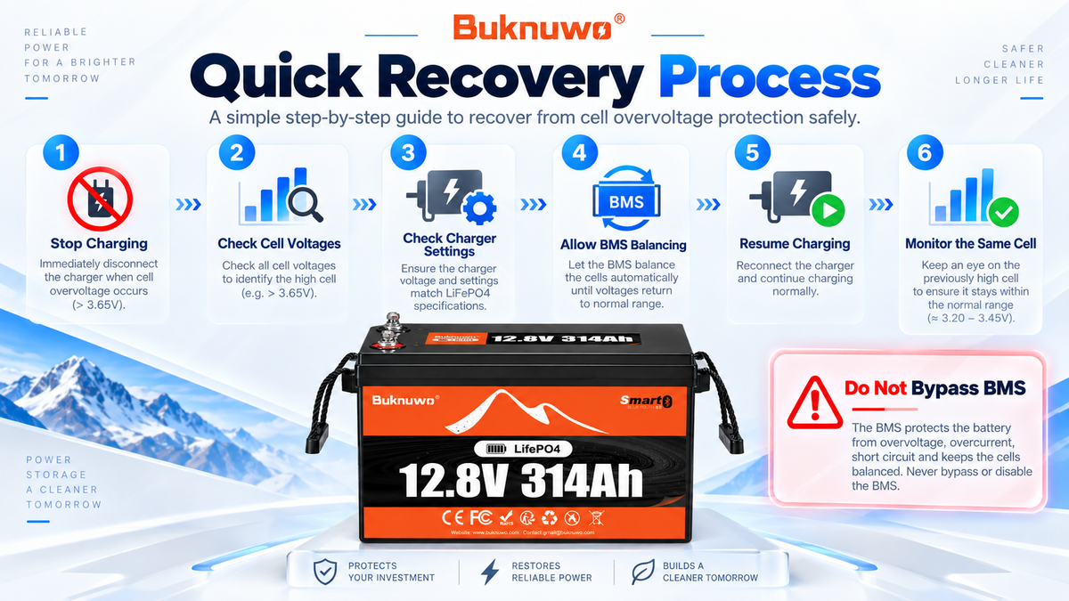 Recovering a LiFePO4 battery after cell overvoltage protection