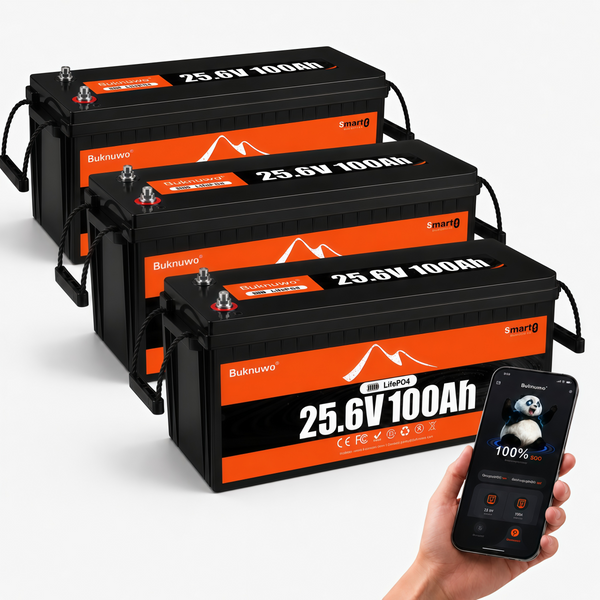 BUKNUWO 24V 100Ah Bluetooth LiFePO4 Battery with 100A Smart BMS
