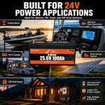 BUKNUWO 24V 100Ah Bluetooth LiFePO4 Battery with 100A Smart BMS