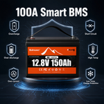BUKNUWO 12V 150Ah Bluetooth LiFePO4 Battery with 100A Smart BMS for Travel Trailer RV Camping