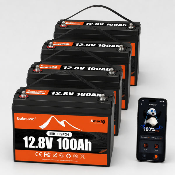 BUKNUWO 12V 100Ah Bluetooth LiFePO4 Battery with 100A Smart BMS