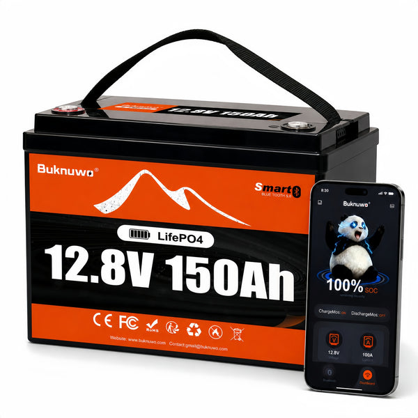 BUKNUWO 12V 150Ah Bluetooth LiFePO4 Battery with 100A Smart BMS