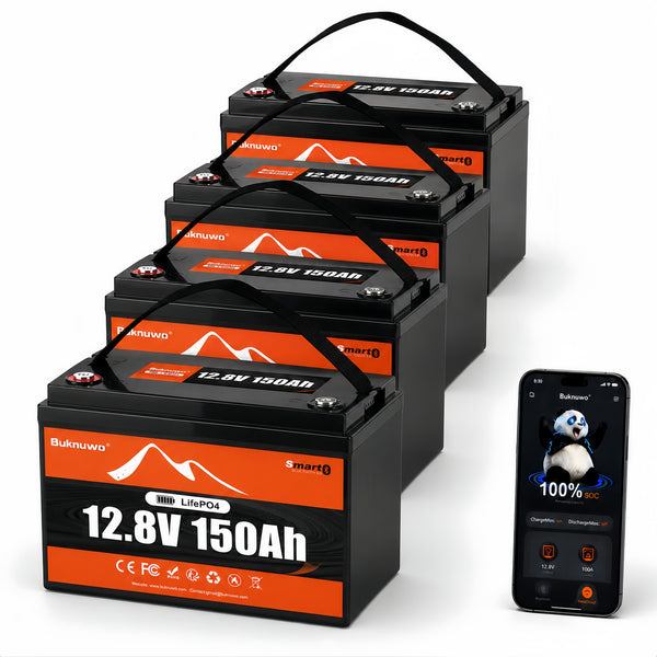 BUKNUWO 12V 150Ah Bluetooth LiFePO4 Battery with 100A Smart BMS for Travel Trailer RV Camping