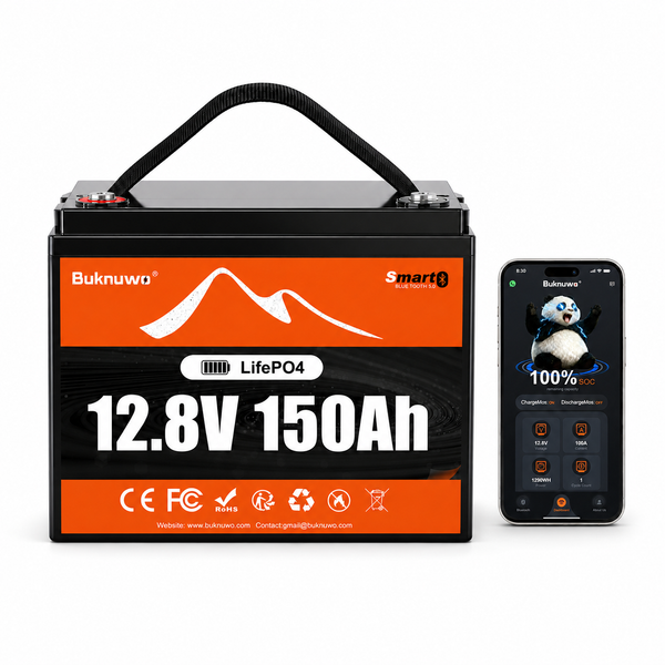 BUKNUWO 12V 150Ah Bluetooth LiFePO4 Battery with 100A Smart BMS for Travel Trailer RV Camping