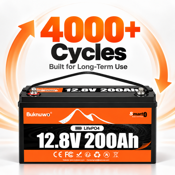 BUKNUWO 12V 200Ah Bluetooth LiFePO4 Battery with Smart 200A BMS