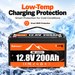 BUKNUWO 12V 200Ah Bluetooth LiFePO4 Battery with Smart 200A BMS