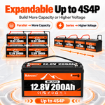 BUKNUWO 12V 200Ah Bluetooth LiFePO4 Battery with Smart 200A BMS