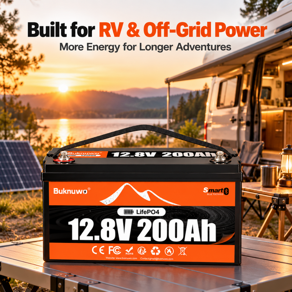 BUKNUWO 12V 200Ah Bluetooth LiFePO4 Battery with Smart 200A BMS