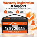 BUKNUWO 12V 200Ah Bluetooth LiFePO4 Battery with Smart 200A BMS