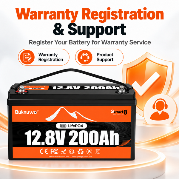 BUKNUWO 12V 200Ah Bluetooth LiFePO4 Battery with Smart 200A BMS