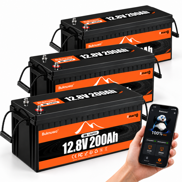 BUKNUWO 12V 200Ah Bluetooth LiFePO4 Battery with Smart 200A BMS
