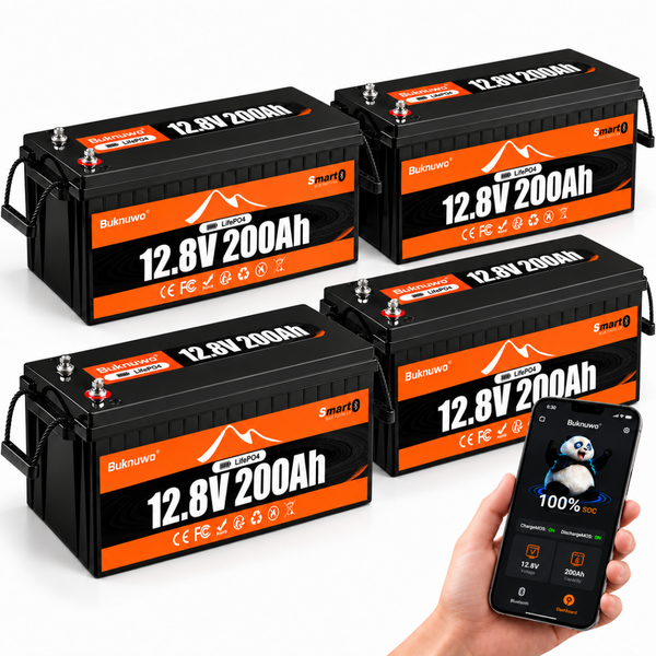 BUKNUWO 12V 200Ah Bluetooth LiFePO4 Battery with Smart 200A BMS