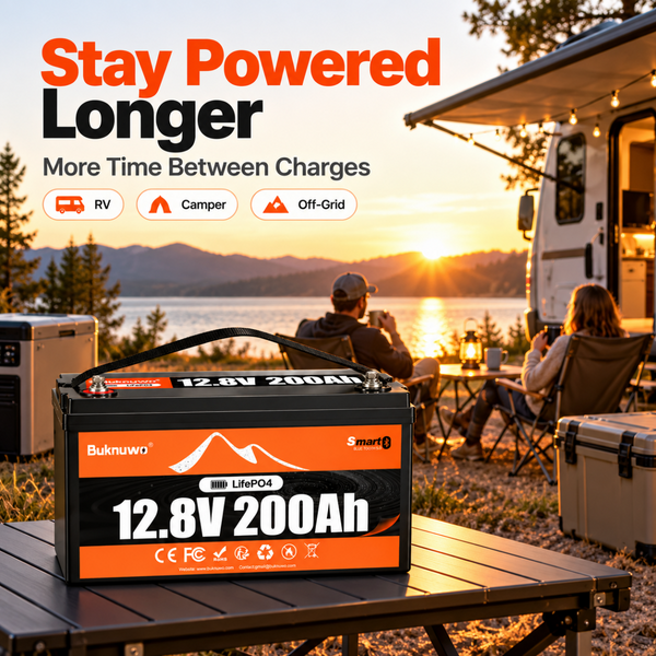BUKNUWO 12V 200Ah Bluetooth LiFePO4 Battery with Smart 200A BMS