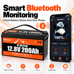 BUKNUWO 12V 200Ah Bluetooth LiFePO4 Battery with Smart 200A BMS