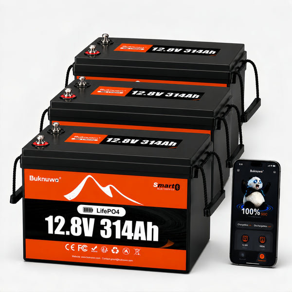 BUKNUWO 12V 314Ah Bluetooth LiFePO4 Battery with 200A Smart BMS
