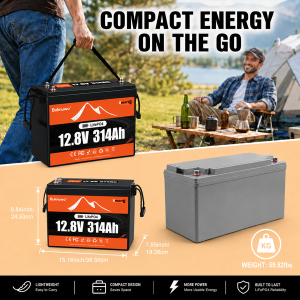 BUKNUWO 12V 314Ah Bluetooth LiFePO4 Battery with 200A Smart BMS