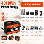 BUKNUWO 12V 314Ah Bluetooth LiFePO4 Battery with 200A Smart BMS