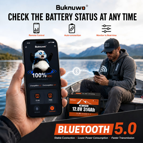 BUKNUWO 12V 314Ah Bluetooth LiFePO4 Battery with 200A Smart BMS