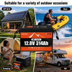 BUKNUWO 12V 314Ah Bluetooth LiFePO4 Battery with 200A Smart BMS