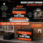 BUKNUWO 12V 314Ah Bluetooth LiFePO4 Battery with 200A Smart BMS
