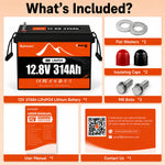 BUKNUWO 12V 314Ah Bluetooth LiFePO4 Battery with 200A Smart BMS