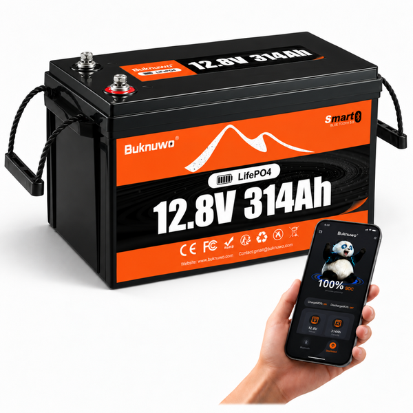 BUKNUWO 12V 314Ah Bluetooth LiFePO4 Battery with 200A Smart BMS