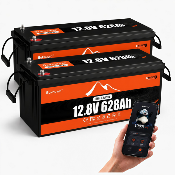 BUKNUWO 12V 628Ah Bluetooth LiFePO4 Battery with 250A Smart BMS