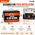 BUKNUWO 12V 628Ah Bluetooth LiFePO4 Battery with 250A Smart BMS