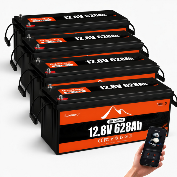 BUKNUWO 12V 628Ah Bluetooth LiFePO4 Battery with 250A Smart BMS