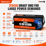 BUKNUWO 12V 628Ah Bluetooth LiFePO4 Battery with 250A Smart BMS