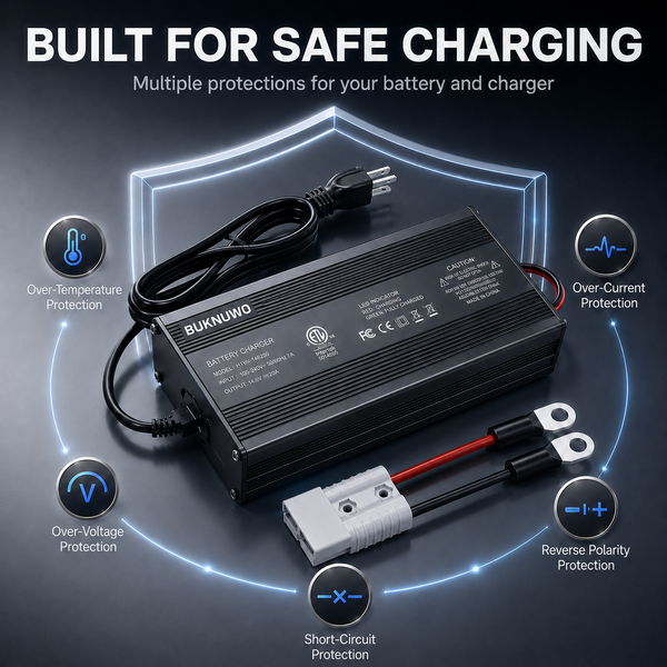 BUKNUWO LiFePO4 Battery Charger – 14.6V 20A CC/CV Charger with Anderson Connector