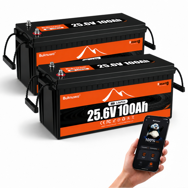 BUKNUWO 24V 100Ah Bluetooth LiFePO4 Battery with 100A Smart BMS