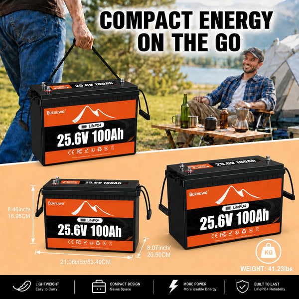 BUKNUWO 24V 100Ah LiFePO4 Battery with 100A BMS