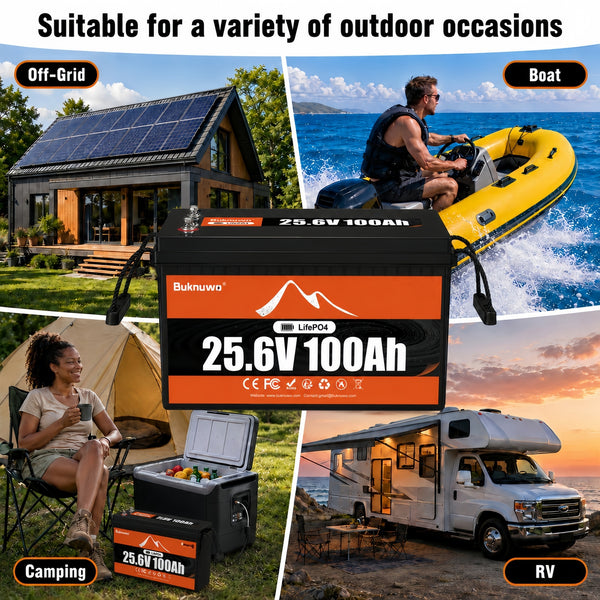 BUKNUWO 24V 100Ah LiFePO4 Battery with 100A BMS